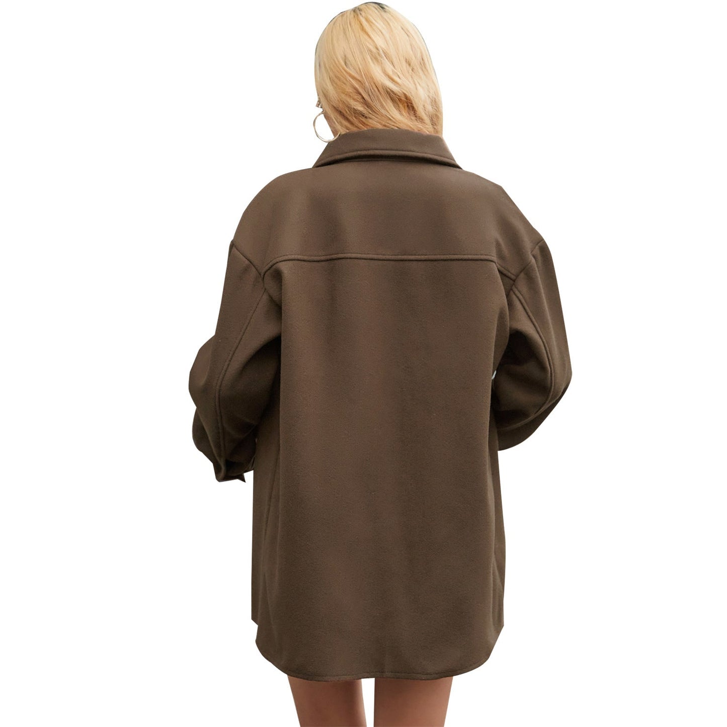 Damen Oversized Hemdenjacke Weich Softtaschen Beige