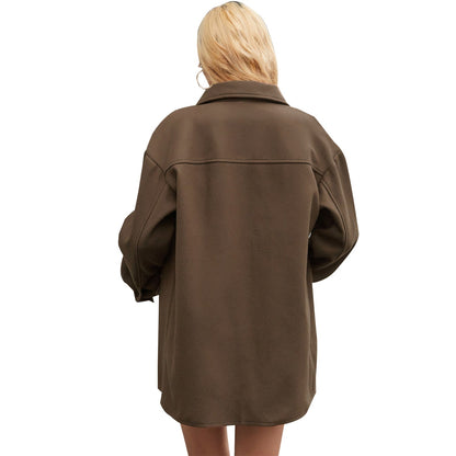 Damen Oversized Hemdenjacke Weich Softtaschen Beige