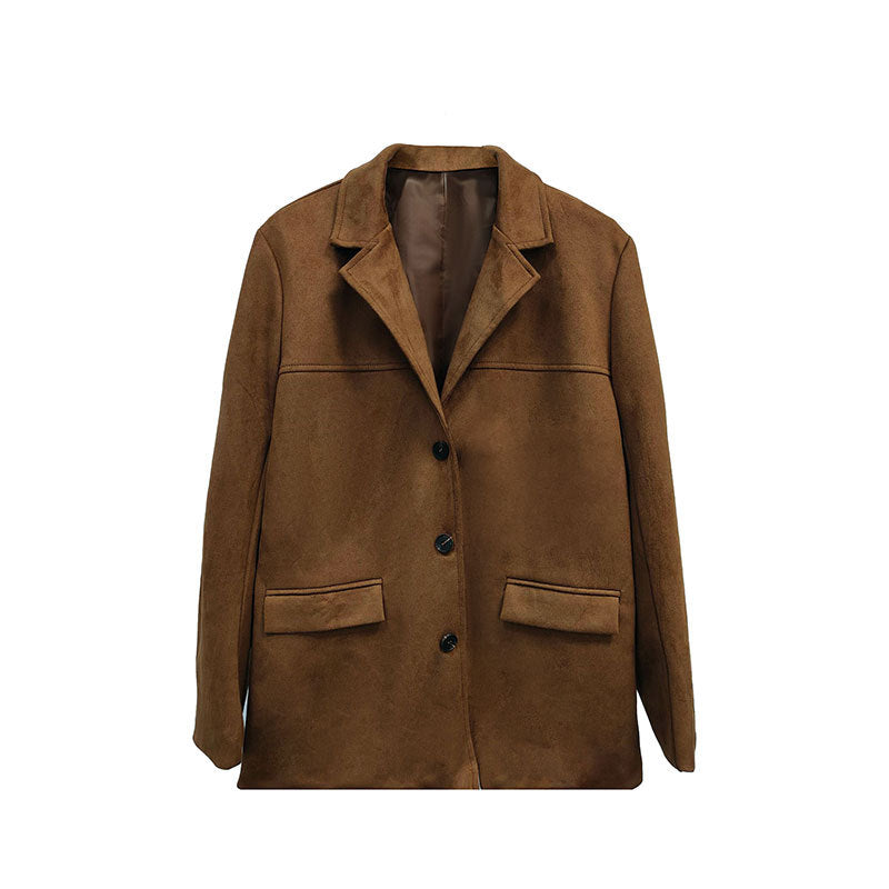 Damen Wildlederjacke Klassischer Schnitt 2 Taschen Eveloria