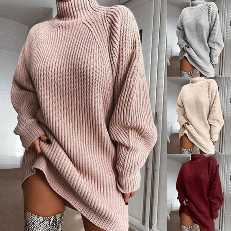 Damen Strickpullover Oversized Stehkragen Rippenmuster Beige - Eveloria