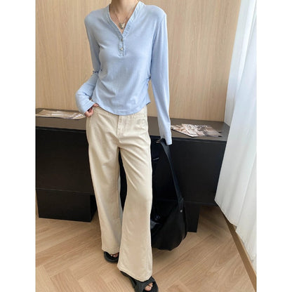 Damen Langarmshirt mit Knöpfen und lockerem Schnitt Eveloria