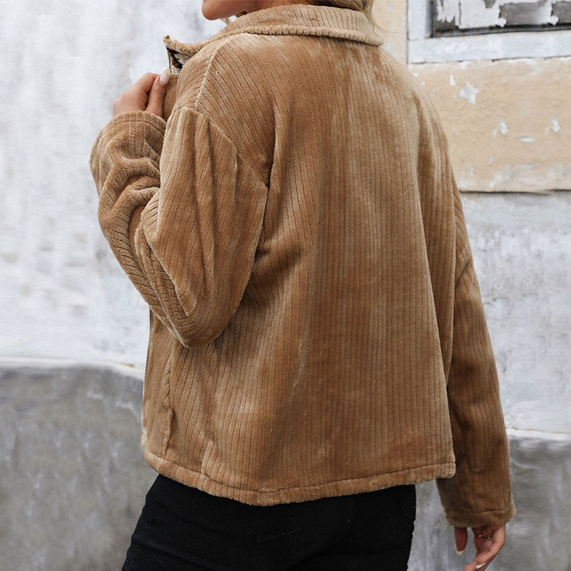 Damen Freizeitjacke Flausch Reißverschluss Beige