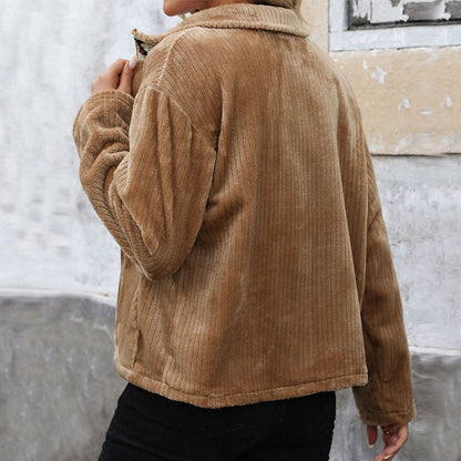Damen Freizeitjacke Flausch Reißverschluss Beige