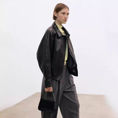 Damen Kunstlederjacke Voluminöse Ärmel Eveloria