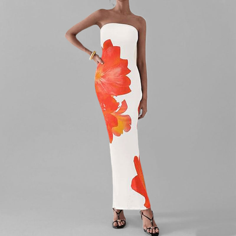 Eveloria Damen Schulterfreies Kleid Blumenmuster Figurbetont