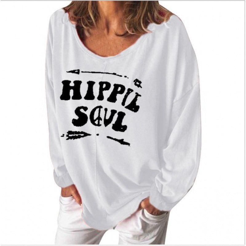Damen Sweatshirt Hippie-Print Weit Schnitt