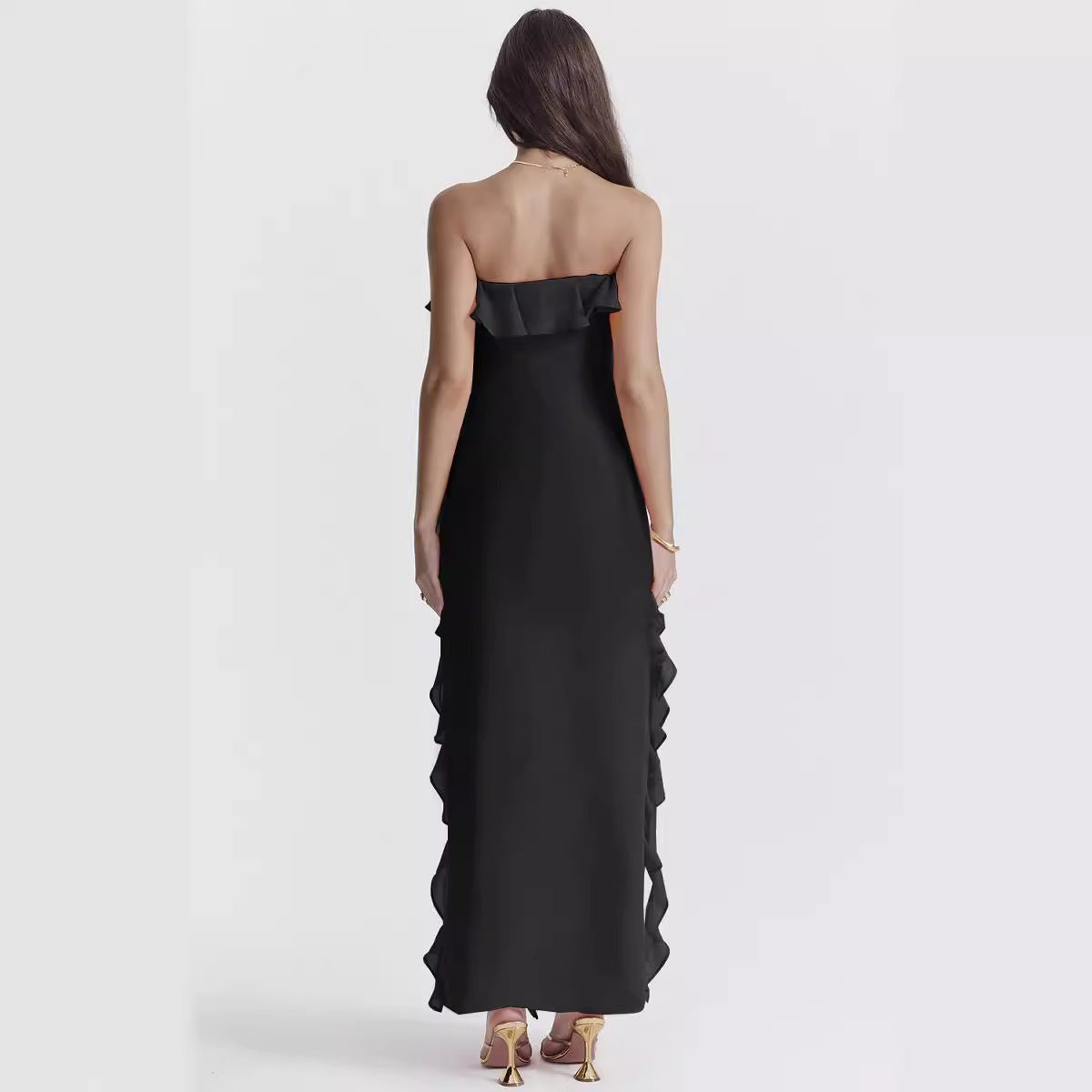 Damen Maxikleid Rüschen Off-Shoulder