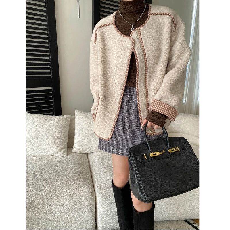 Damen Teddyjacke Lässig mit Taschen Braun
