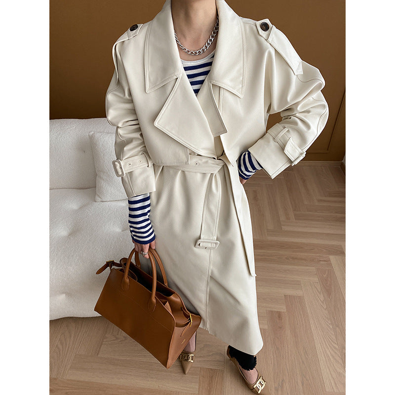 Damen Trenchcoat mit Revers und Taschen Schwarz Eveloria - Eveloria