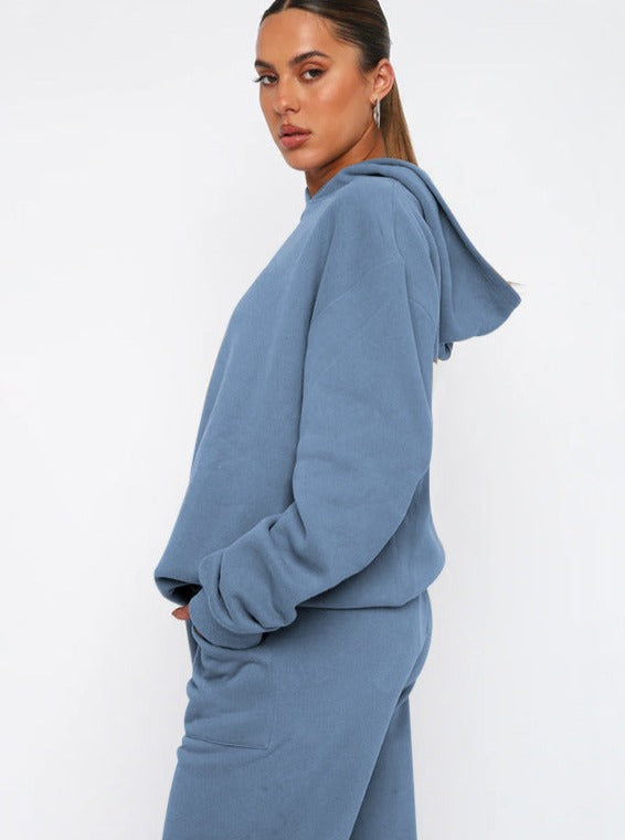 Damen Oversized Hoodie Jogger Set Baumwolle Beige