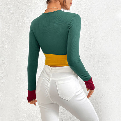 Damen Langarm Crop- Farbblockdesign Eveloria