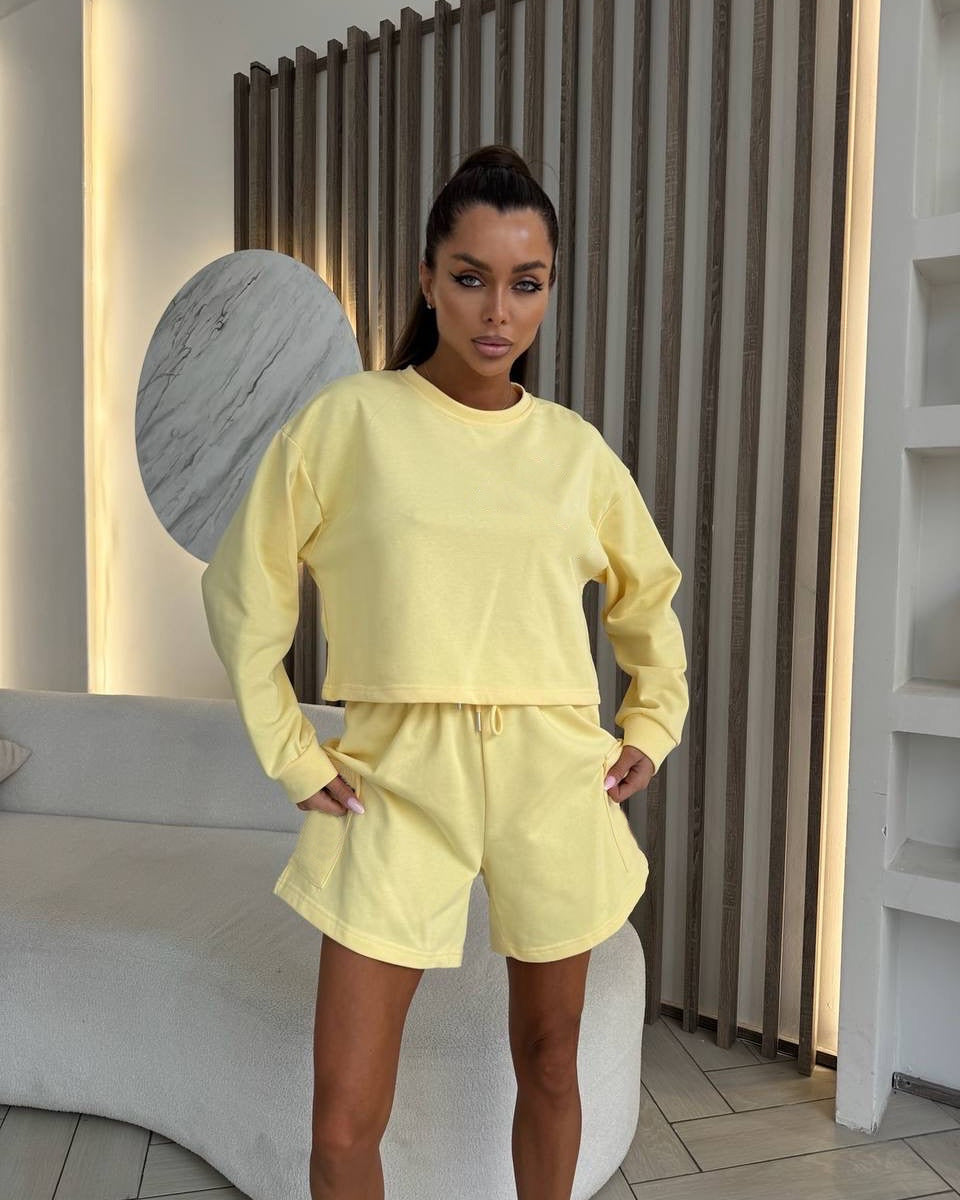 Damen Freizeitanzug Oversized Sweatshirt Kurze Hose Eveloria