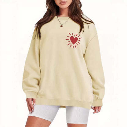 Damen Sweatshirt Lässig Übergroß Herzmotiv Grau