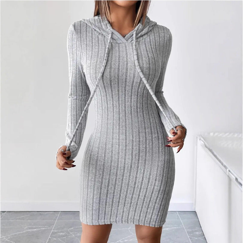 Damen Sweatkleid Kapuze Gestreift Eveloria - Eveloria