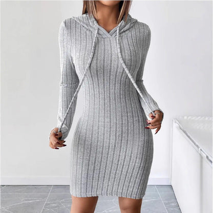 Damen Sweatkleid Kapuze Gestreift Eveloria - Eveloria