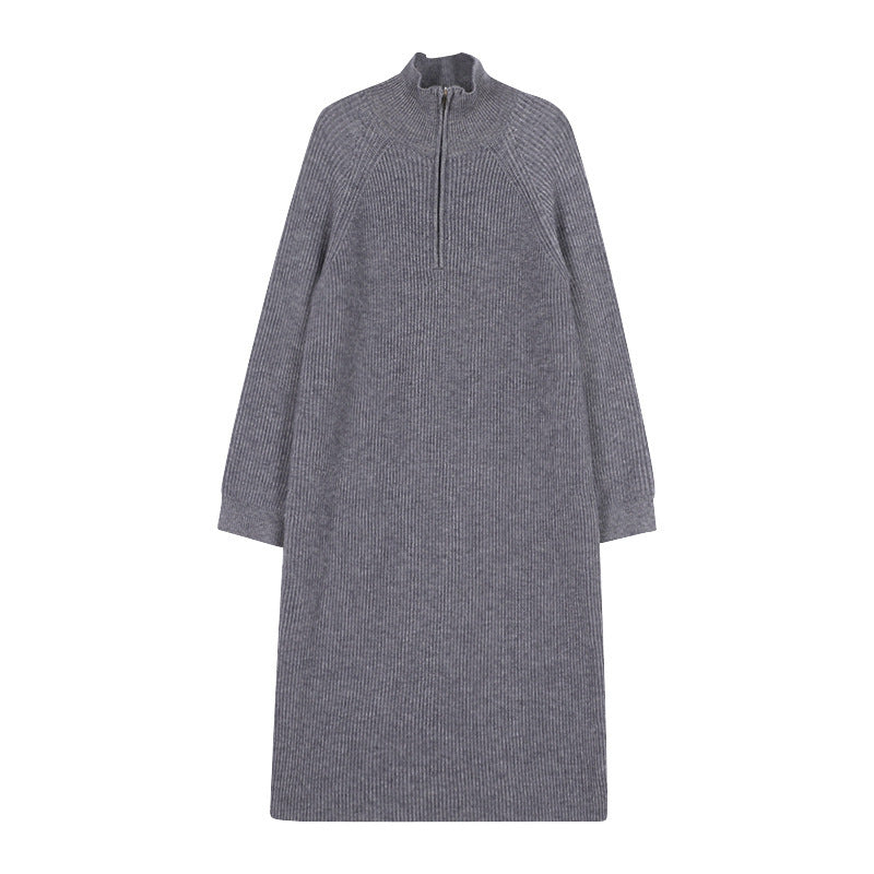 Damen Strickkleid Hochkragen Reißverschluss Eveloria