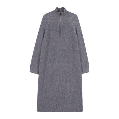 Damen Strickkleid Hochkragen Reißverschluss Eveloria