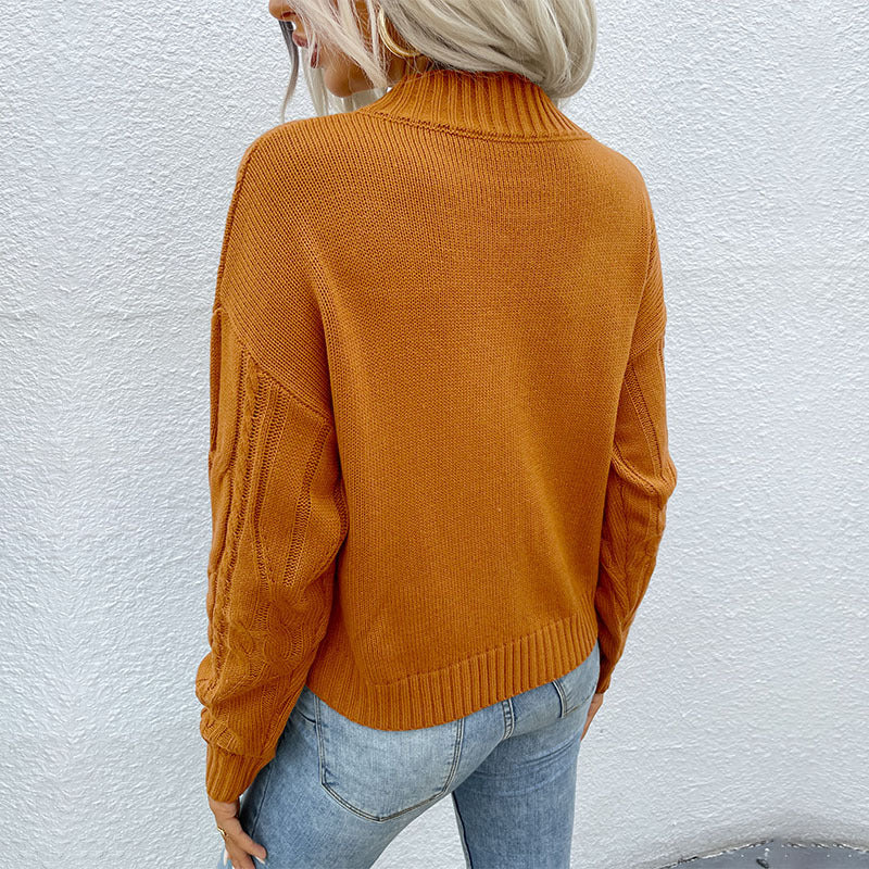 Damen Strickpullover Zopfmuster Hochkragen Eveloria