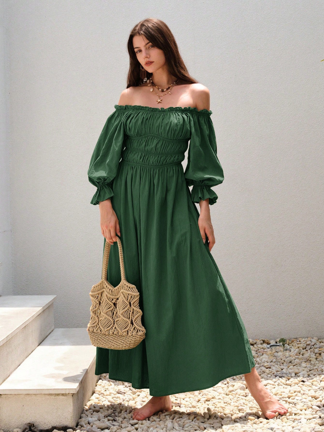 Damen Off-Shoulder-Kleid Maxi-Größe mit Puffärmeln