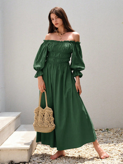 Damen Off-Shoulder-Kleid Maxi-Größe mit Puffärmeln
