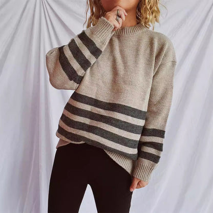 Damen Strickpullover Breites Streifenmuster Eveloria