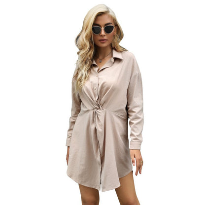 Damen Hemdblusenkleid Knotendetail Lässiger Schnitt Eveloria