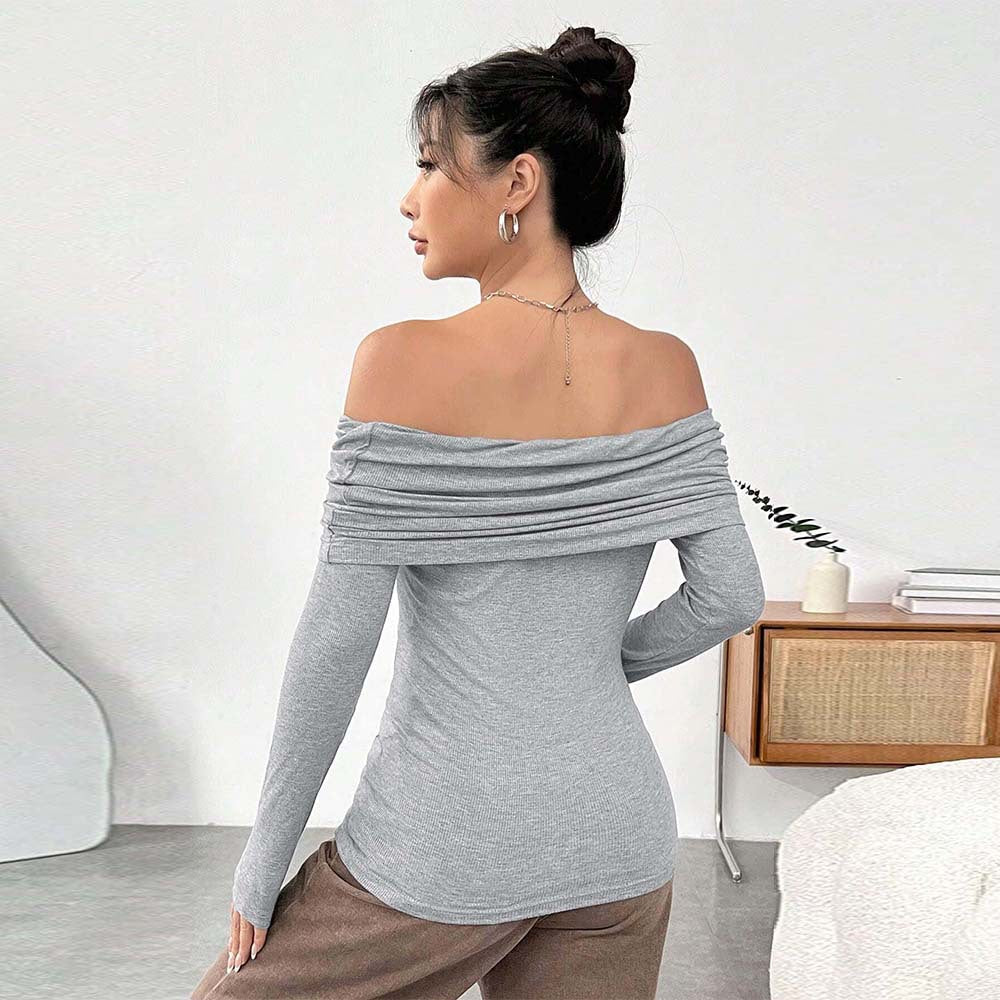 Damen Off-Shoulder-Oberteil Langarm Elegantes Drapierungsdesign