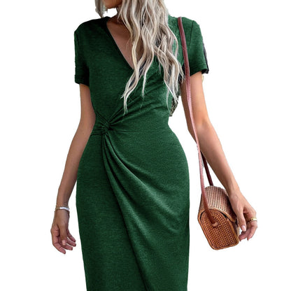 Damen Wickelkleid Elegante Drapierung Hochschlitz Eveloria