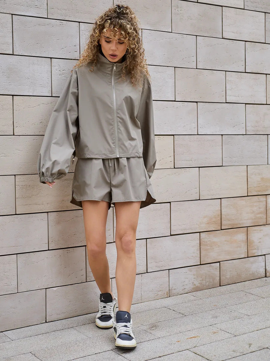 Damen Sportset Blousonjacke Lässige Shorts