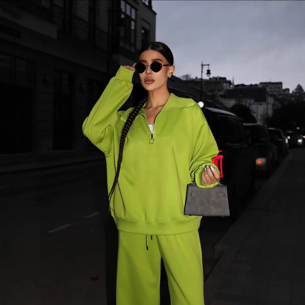 Damen Fleece Sportanzug Hochgeschlossener Kragen Praktischer