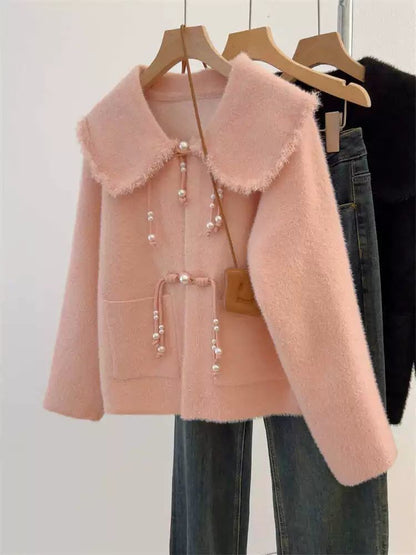 Damen Strickjacke Perlendetails Eveloria