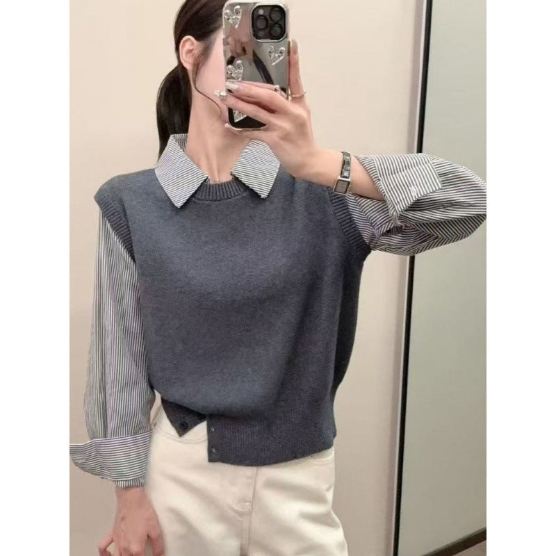 Damen Pullover Lässig Strukturiert Mit Hemdärmel Beige - Eveloria