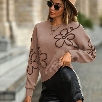 Damen Pullover Floral Applikationen Eveloria