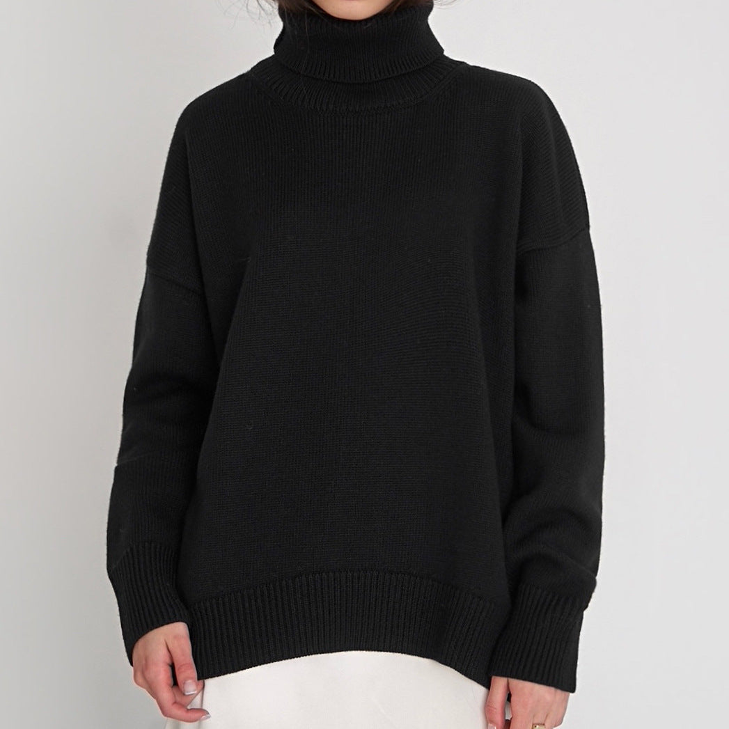 Damen Oversized Rollkragenpullover Gestrickt Basic Beige