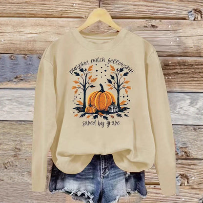 Damen Sweatshirt Herbstlich Kürbis Motiv Lässig Grau Eveloria - Eveloria