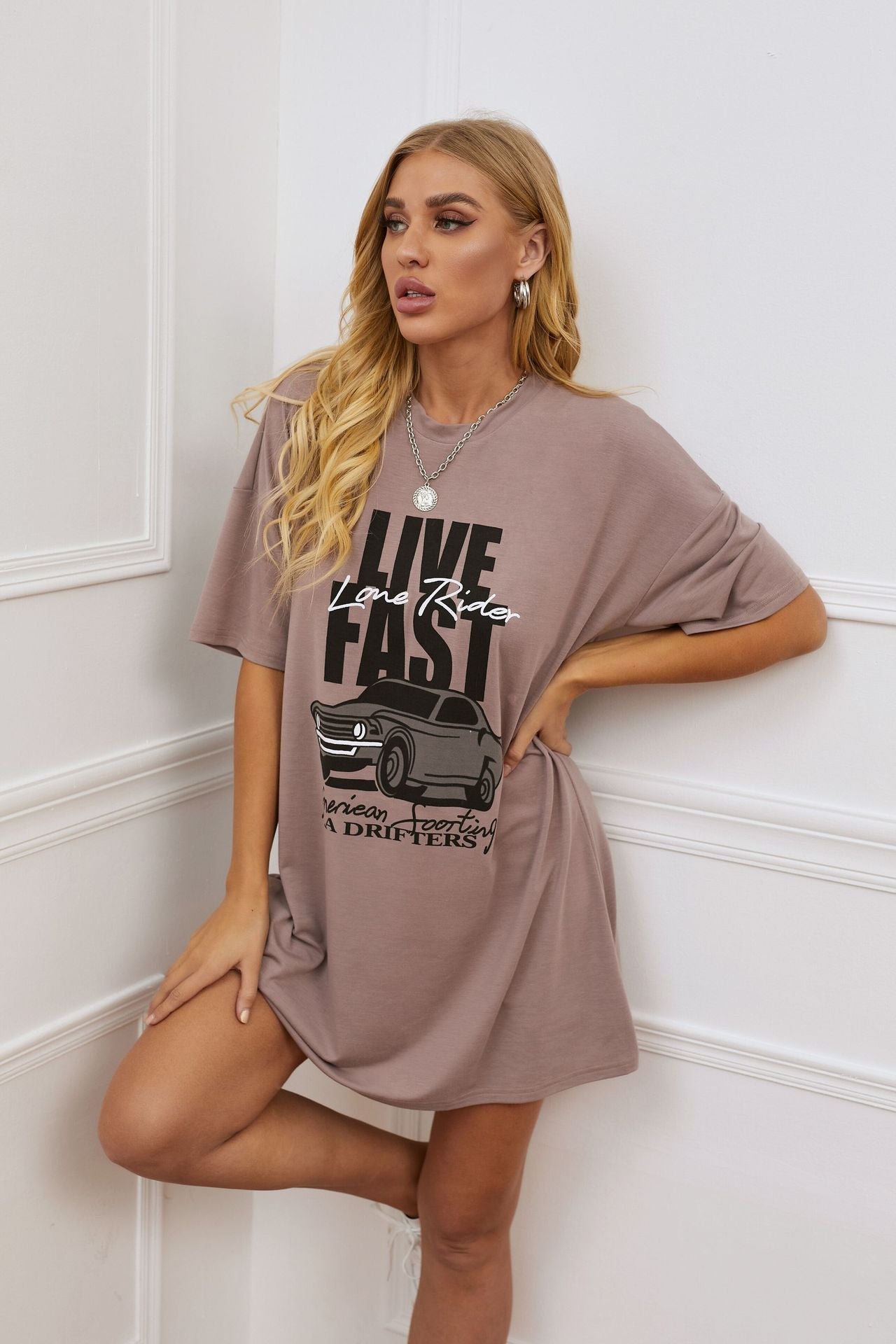 Damen Oversized T-Shirt Grafisches Motiv Weiß Eveloria