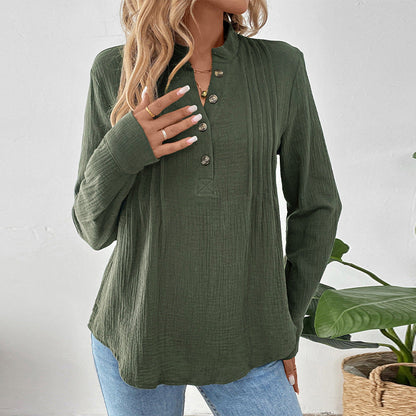 Damen Langarmshirt mit Knöpfen Strukturiert Weiß