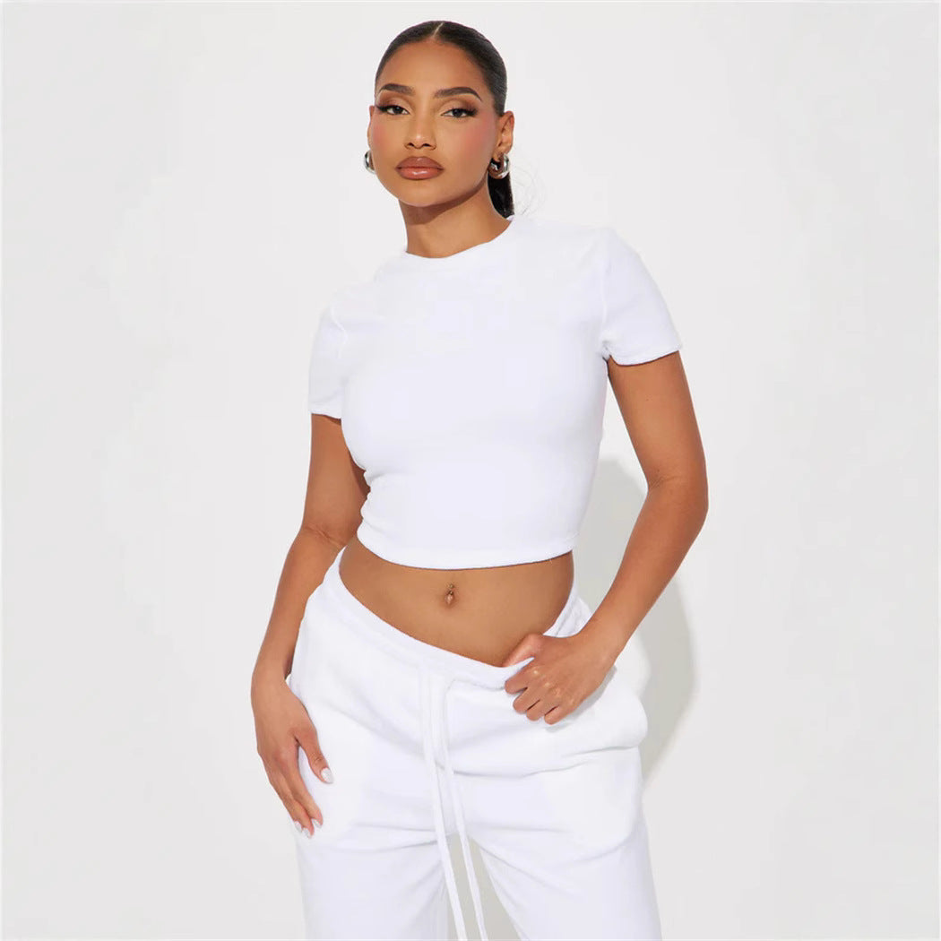 Damen Velours-Loungewear-Set Weiches Oberteil Hose Beige