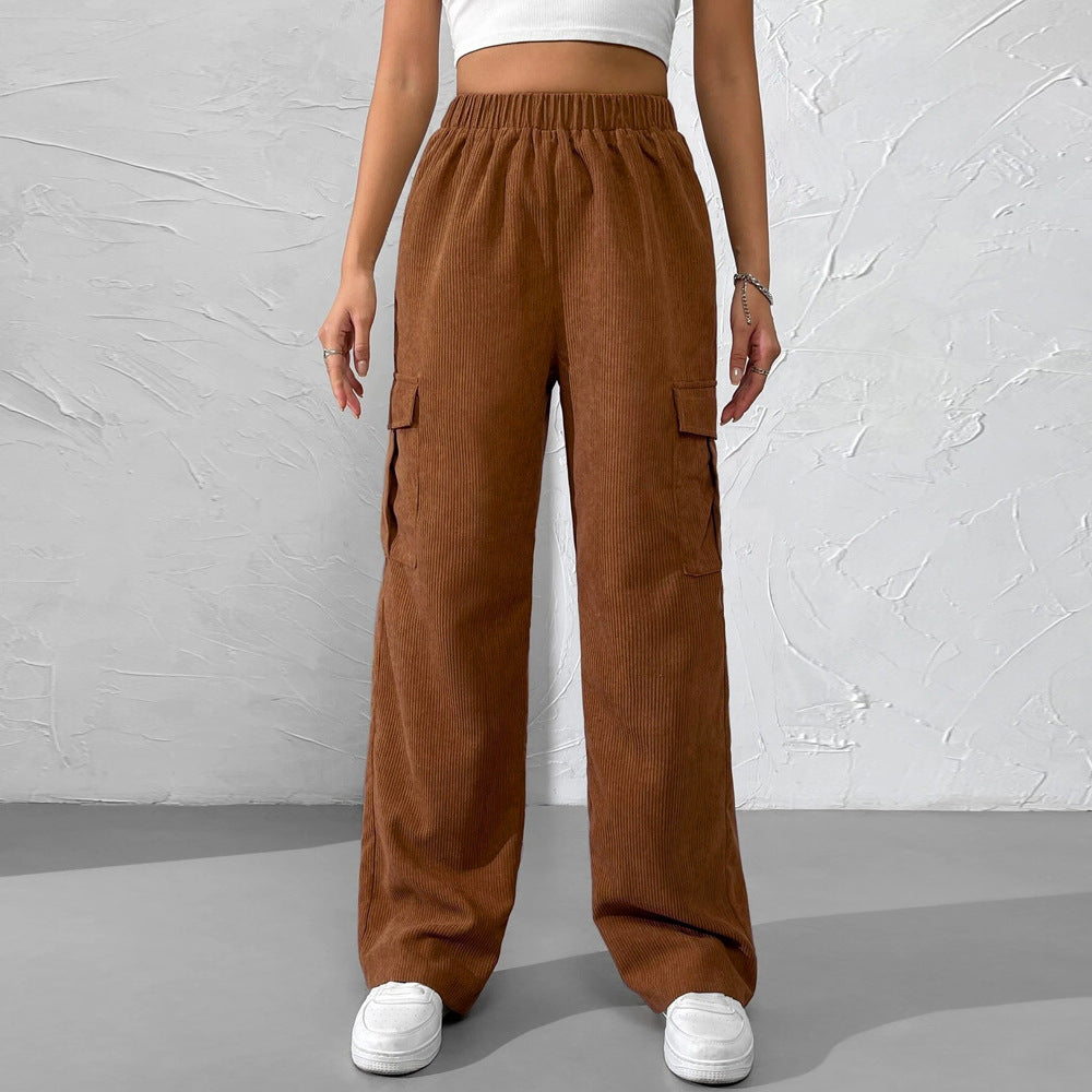 Damen Cargohose Samt Elastischer Bund Beige