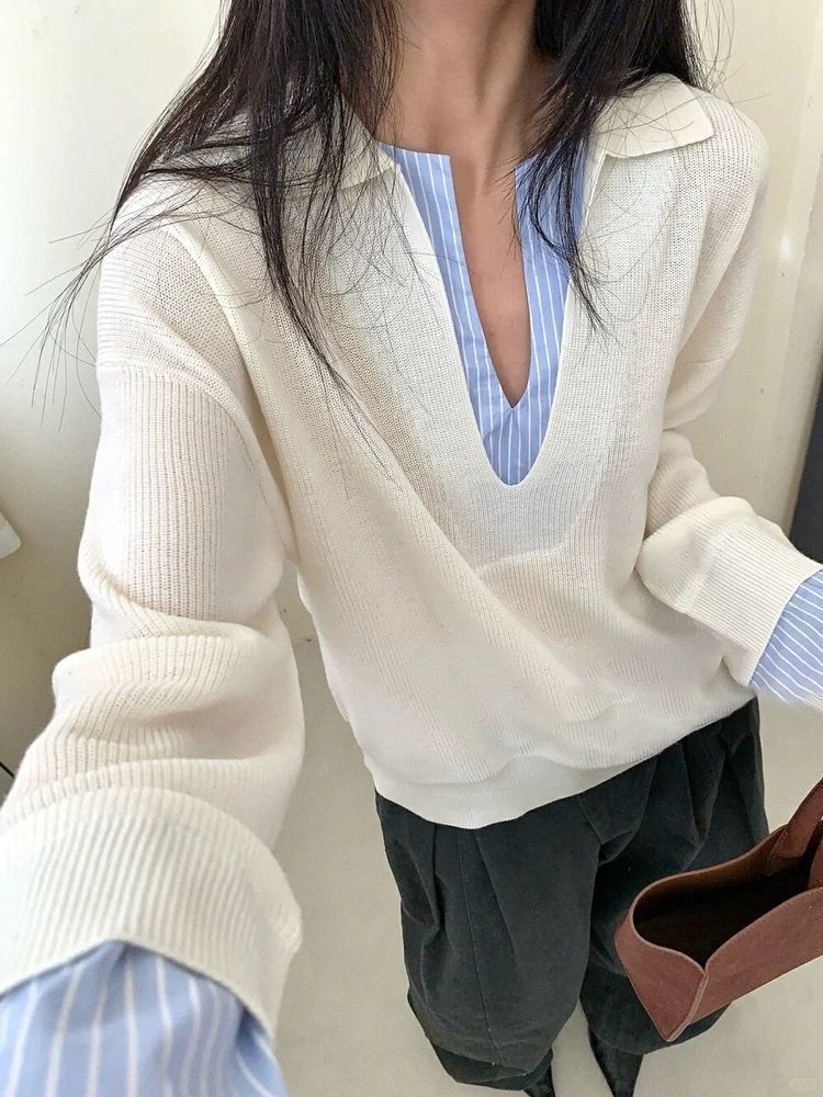 Damen Pullover mit Hemdkragen Eveloria