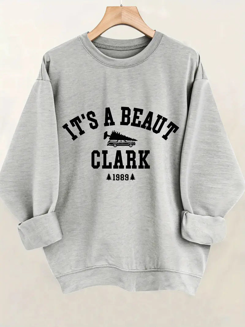 Damen Sweatshirt Lässiger Schriftzug Bequemer Schnitt Grau Eveloria
