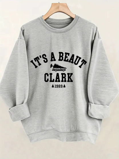 Damen Sweatshirt Lässiger Schriftzug Bequemer Schnitt Grau Eveloria