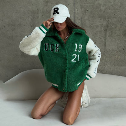 Damen Oversized Fleecejacke Kuschelig Sportdetails Grau