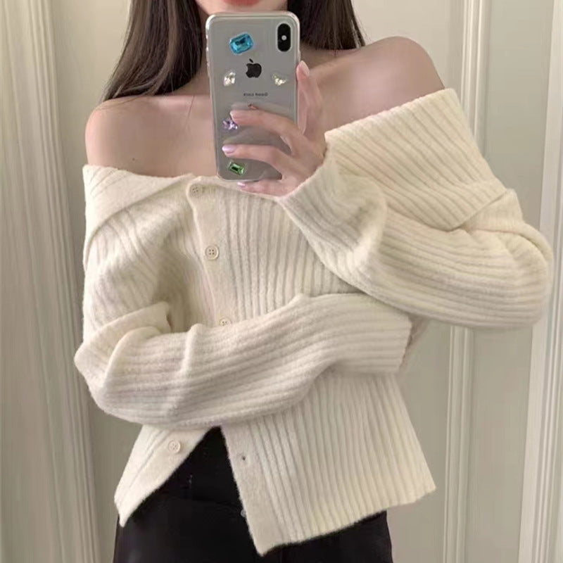 Damen Strickcardigan Feinripp mit Modikragen Anthrazit