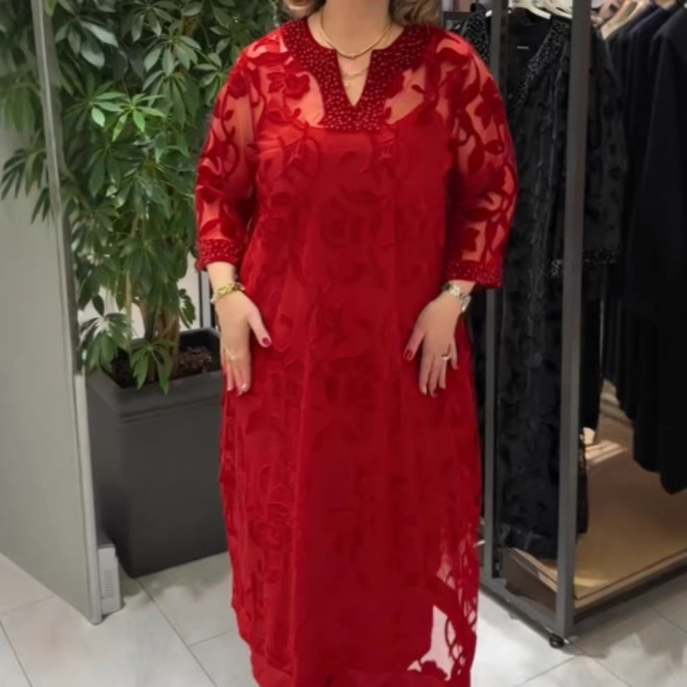 Damen Maxikleid Transparent Spitzenverzierungen Eveloria
