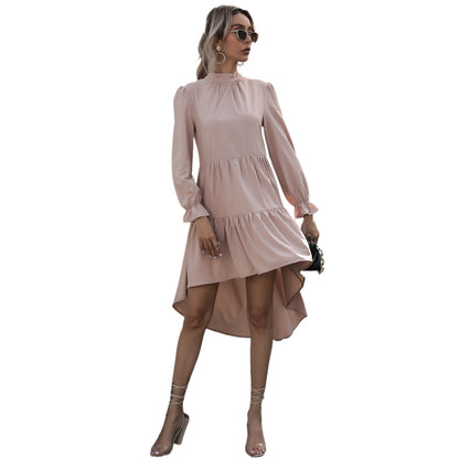 Damen Asymmetrisches Wickelkleid Voluminöse Rüschen Eleganter