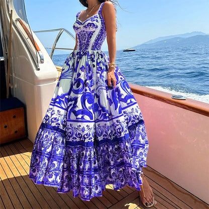 Damen Maxikleid mit Ornamenten Weit Rock Eveloria