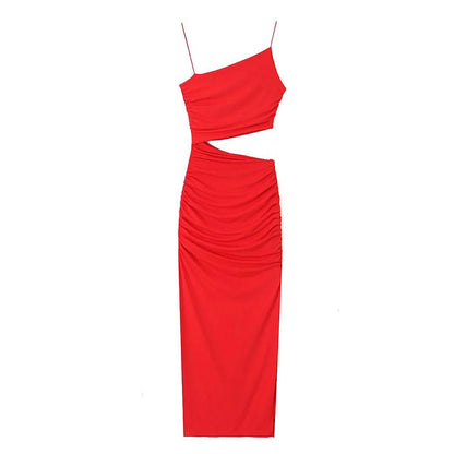 Damen Maxikleid Cut-Out Asymmetrisch Raffung Eveloria