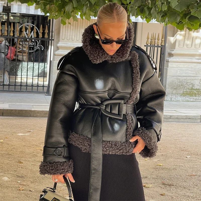 Damen Winterjacke Kunstfellkragen Schwarz Eveloria - Eveloria