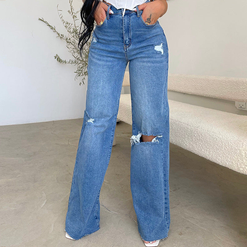 Damen Vintage Jeans Destroyed-Style Hochwand Schwarz - Eveloria